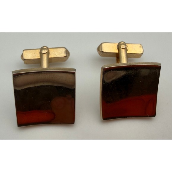 SWANK Other - Vintage Swank Gold Tone Curved Square Amber Stone Inlay Cufflinks Mens Jewelry